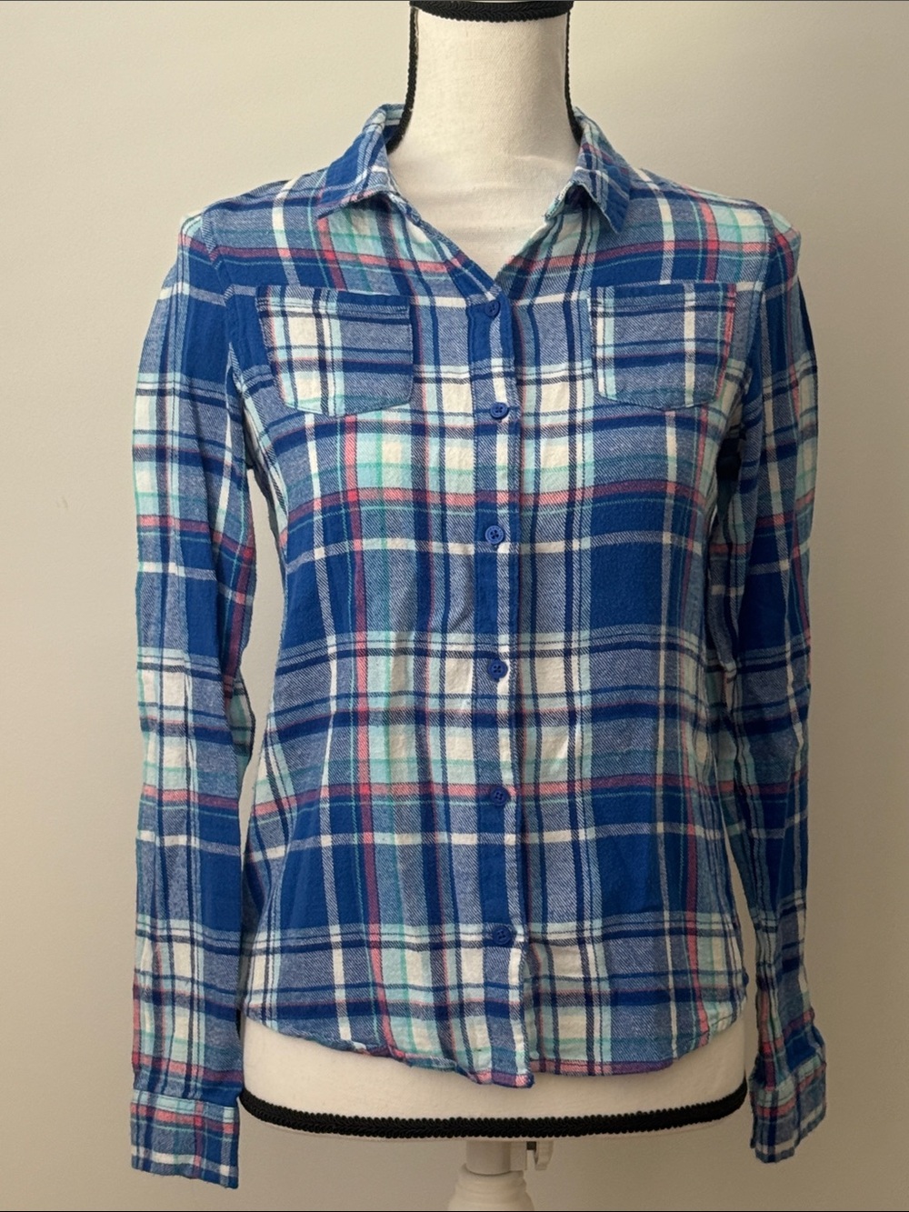 Aeropostale PS Kids Blue Plaid Flannel Button-Down Shirt